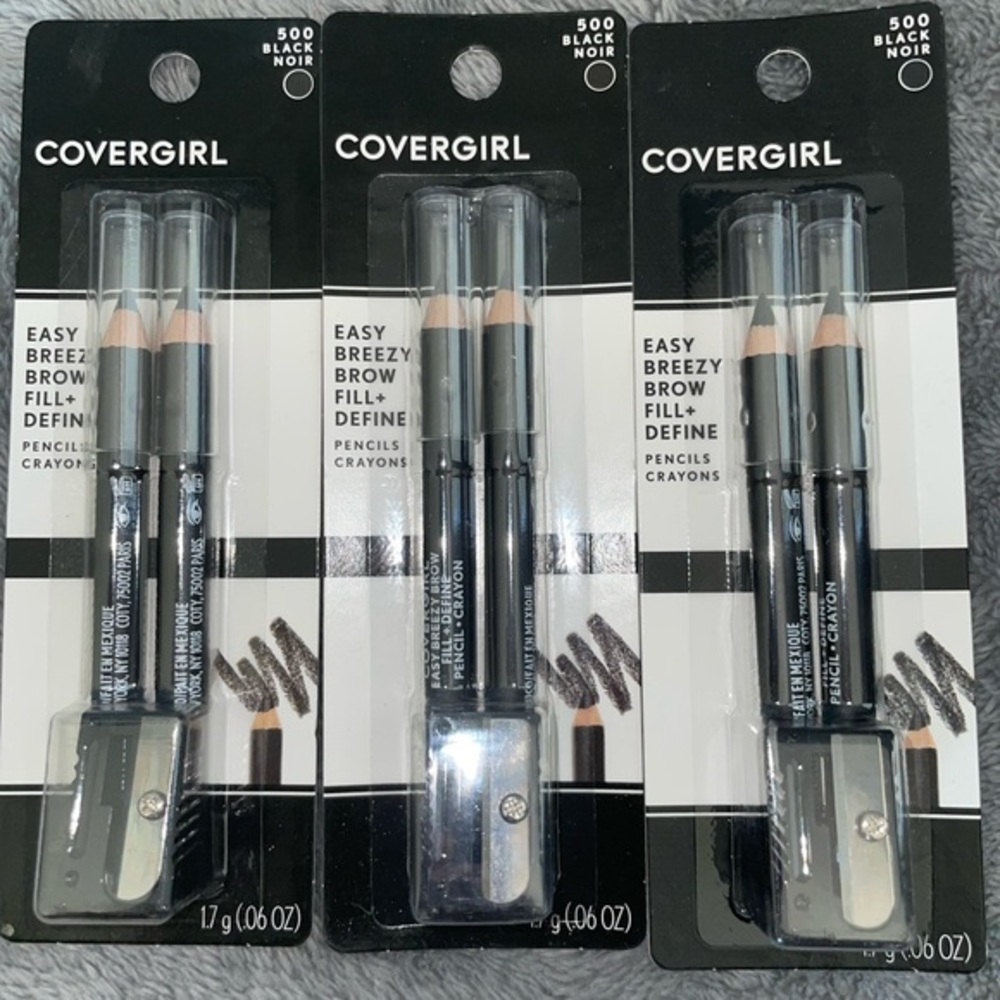 Covergirl Fill + Define Eye Brow Pencils Eyeliner Makers 500‎ Black 3 packs *